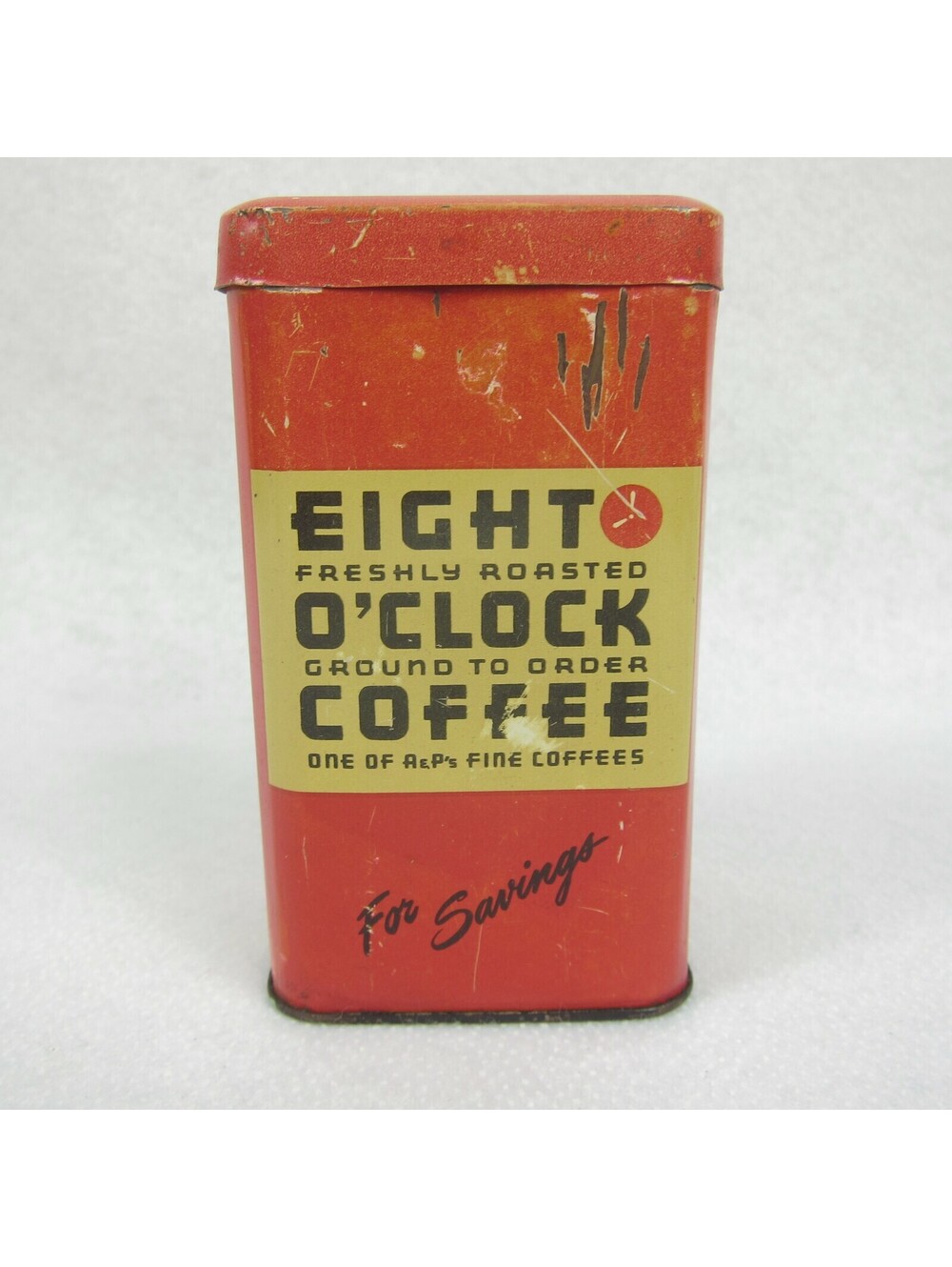 Vintage 1950s Eight O'Clock Coffee Tin Coin Bank A&P Supermarket Advertising